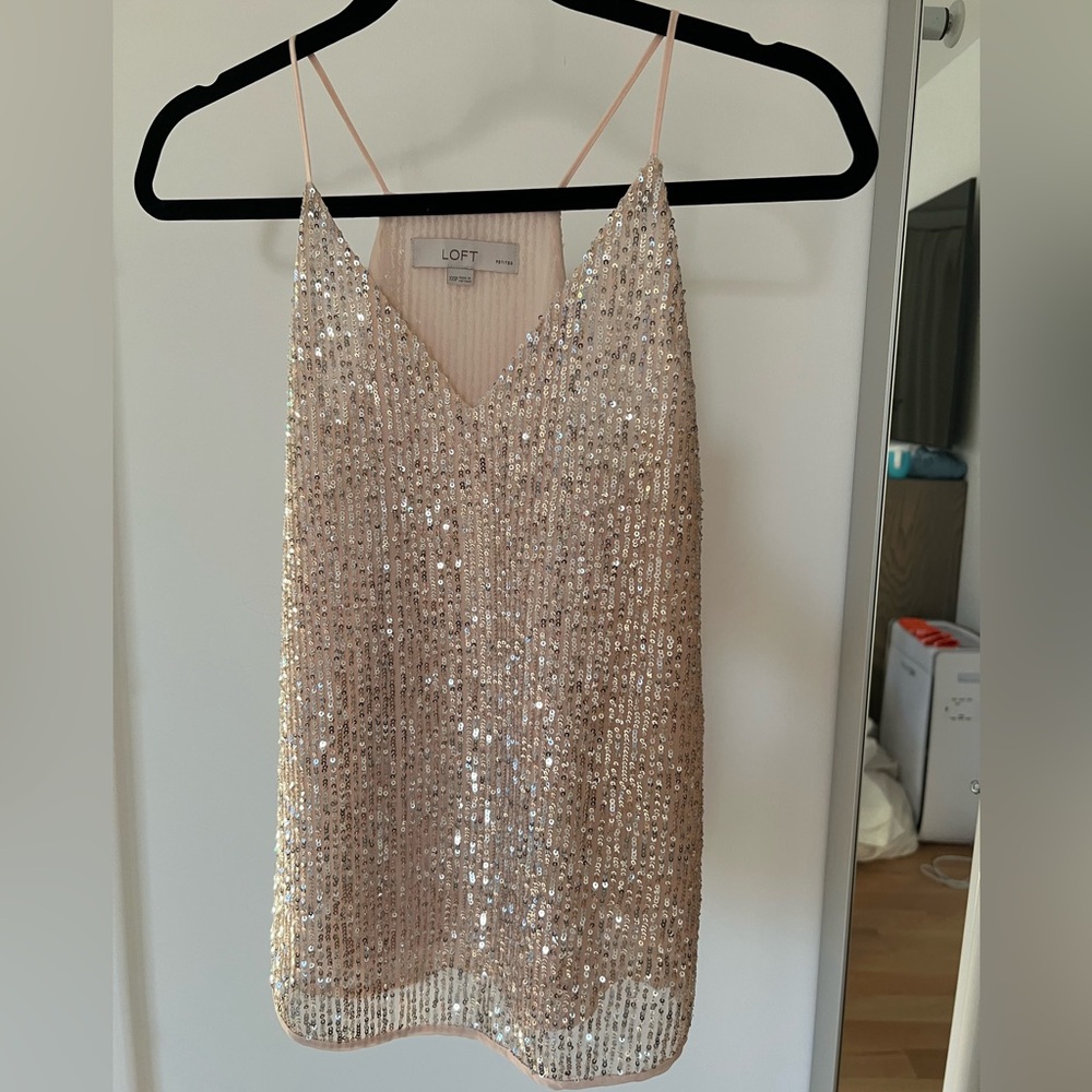 LOFT Baby Pink Sequin Tank Top